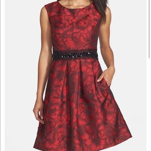ELIZA J EMBELLISHED WAIST BROCADE FIT&FLARE